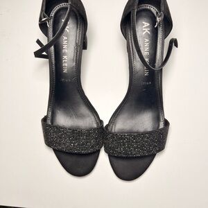 Anne Klein Black Beaded Ankle-Strap Heels
